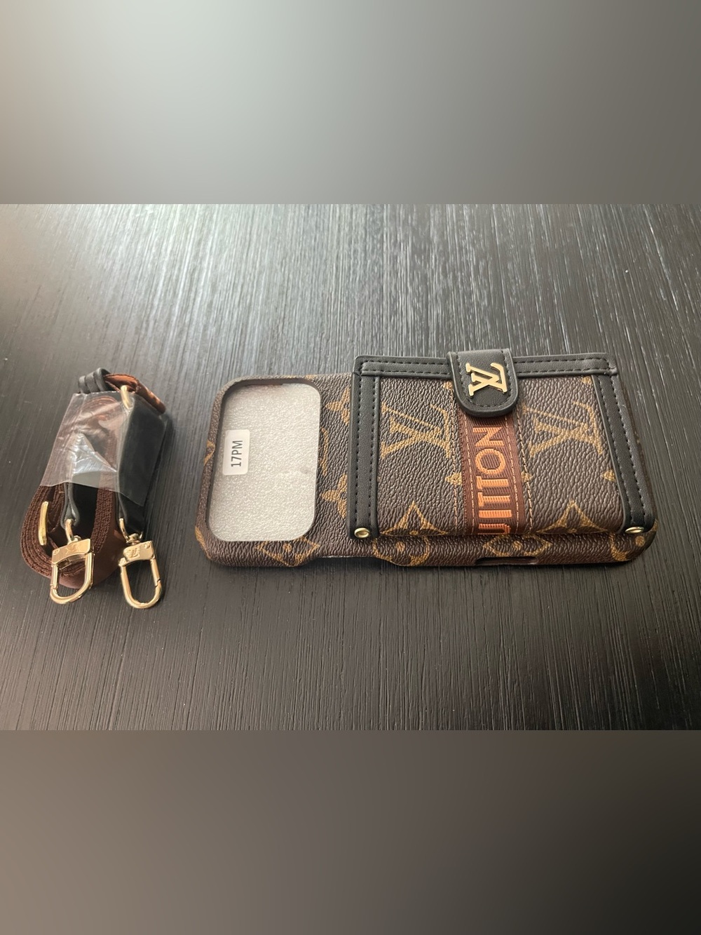 iPhone 17 pro max crossbody brown, black Phone Case with Card Pocket - Picture 2 of 9